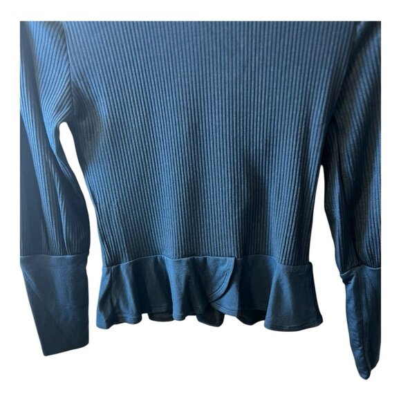 Amour Vert Women’s Morgan Ribbed Peplum Top Size XXS Azure Blue Modal - Picture 2 of 6